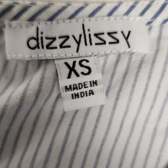 Dizzy Lizzy Bell Sleeve Embroidery Floral Blue Striped Top Size XS - Picture 11 of 11